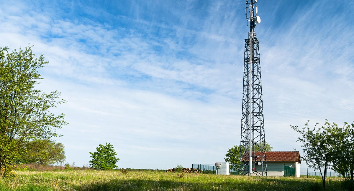 Rural cell tower on a farm.
