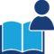 appointment-book-icon Open book icon with a person silhouette above the pages, indicating a user guide or help for readers.