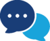 chat-icon Two overlapping chat bubbles, dark blue with an ellipsis and a light blue bubble, representing chat or messaging.